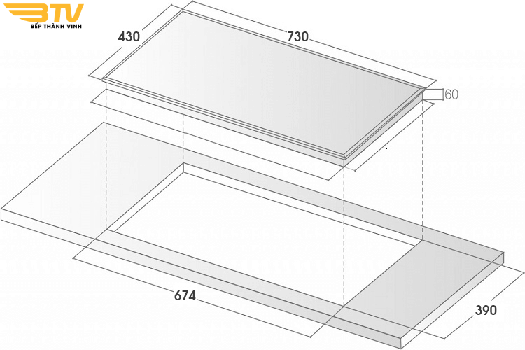 kích thước lắp đặt Bếp Từ Sevilla SV-202II